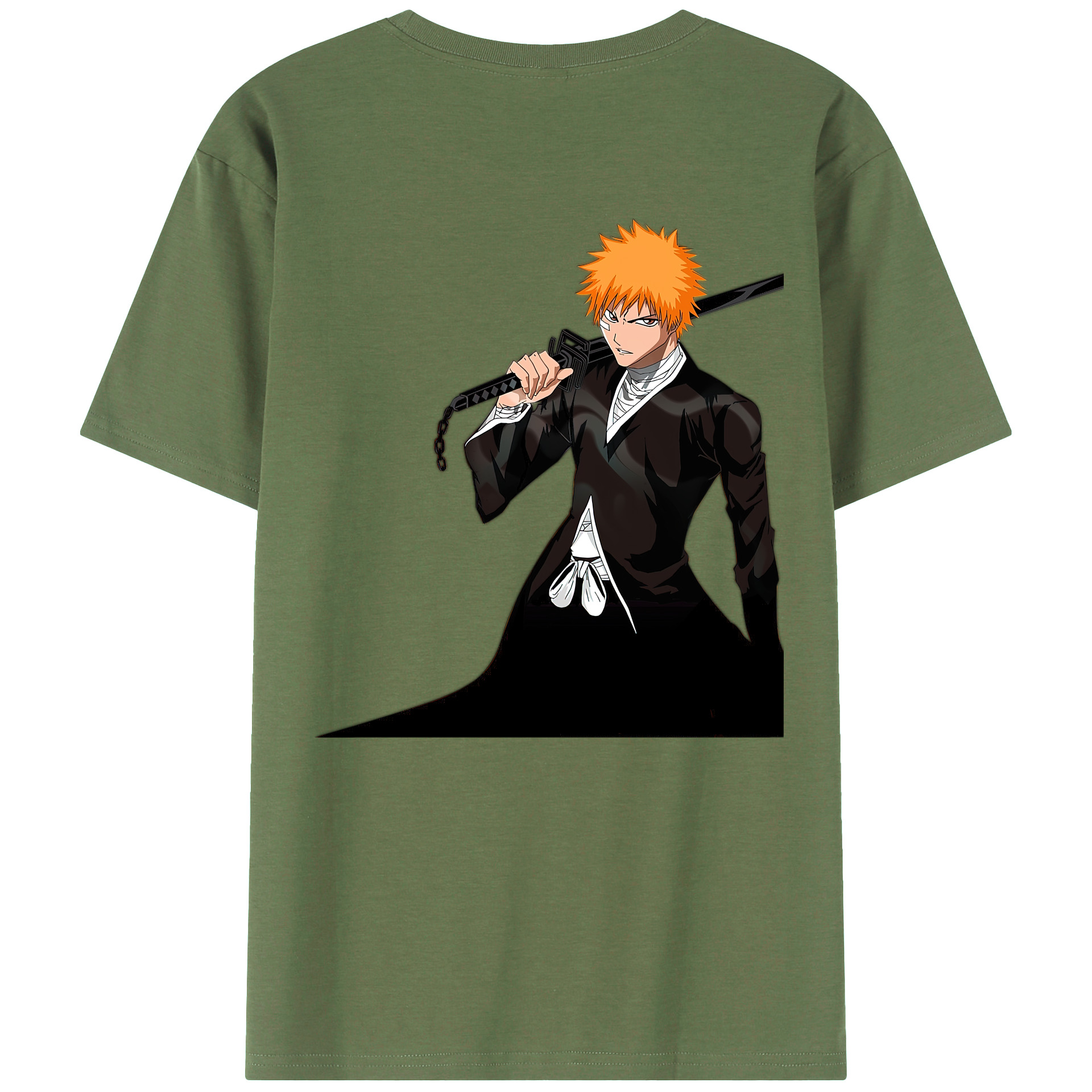 （画像用） ブリーチ 黒崎一護（くろさき いちご）BLEACH Kurosaki Ichigo 綿100％ メンズ半袖Tシャツ（バックプリント） 通気性